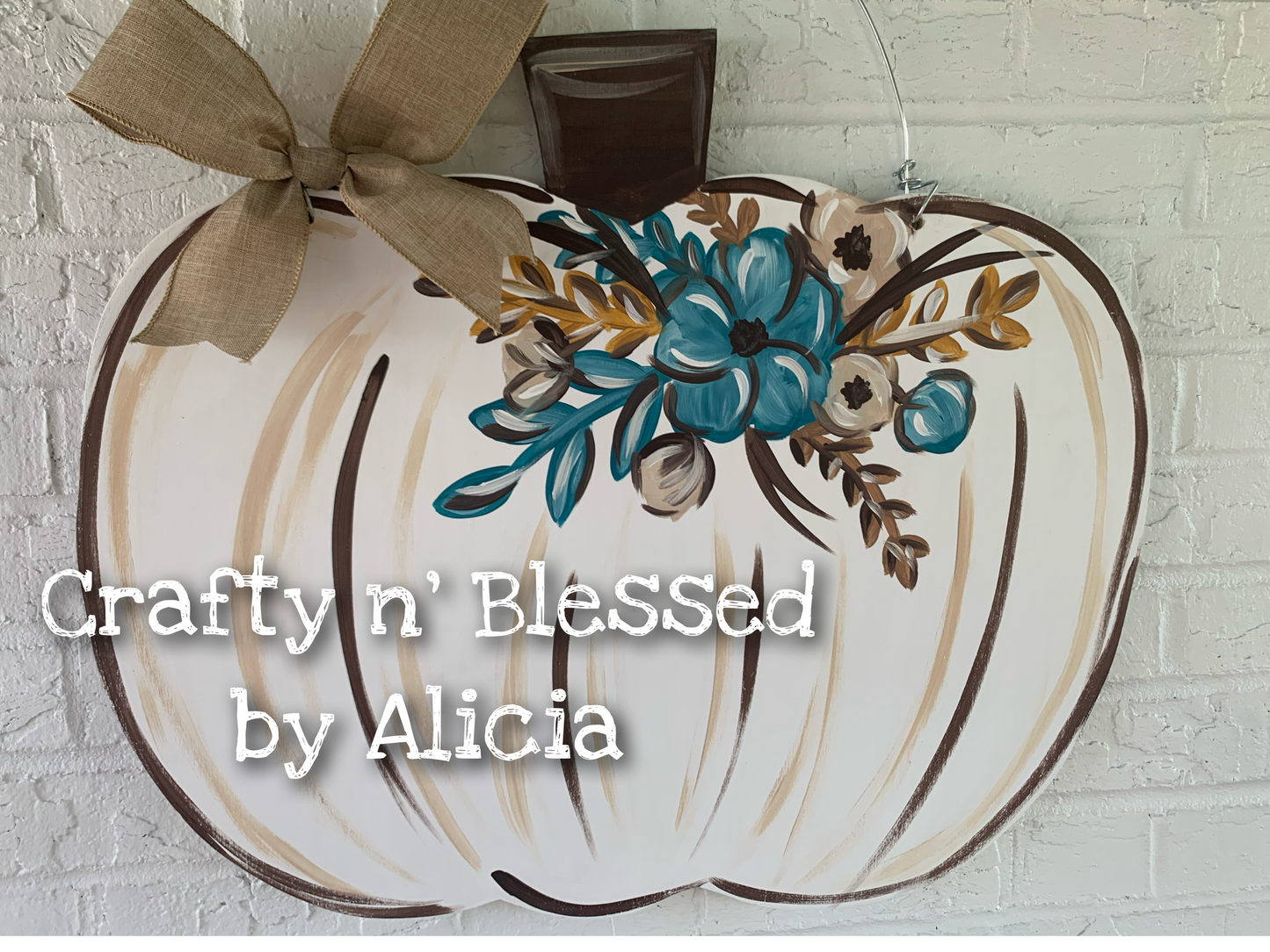 Floral Distressed Pumpkin Door Hanger
