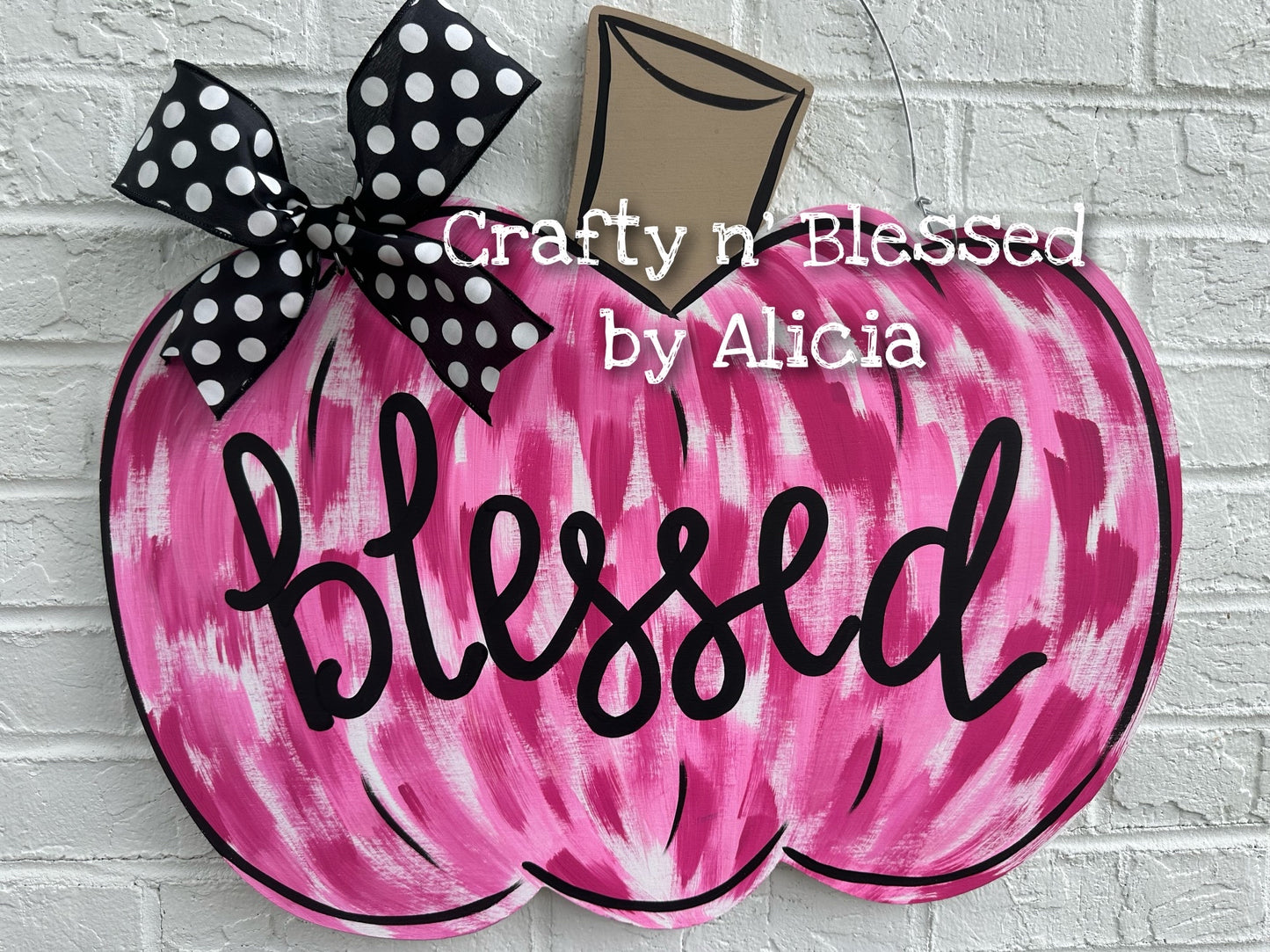 Pink Funky Abstract Pumpkin Door Hanger