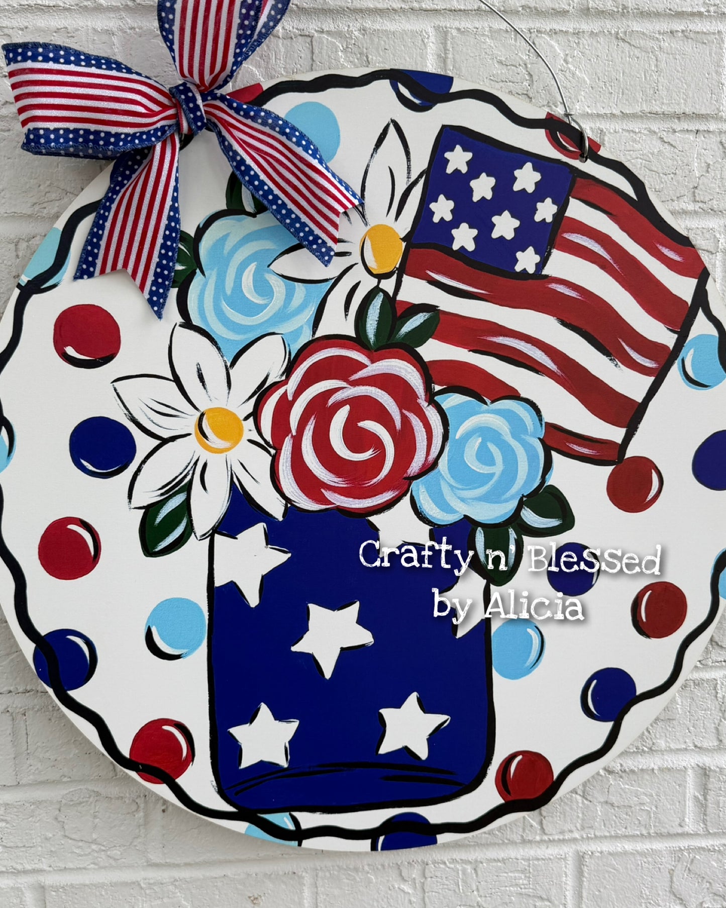 READY TO SHIP/PICKUP Patriotic Floral Jar Door Hanger