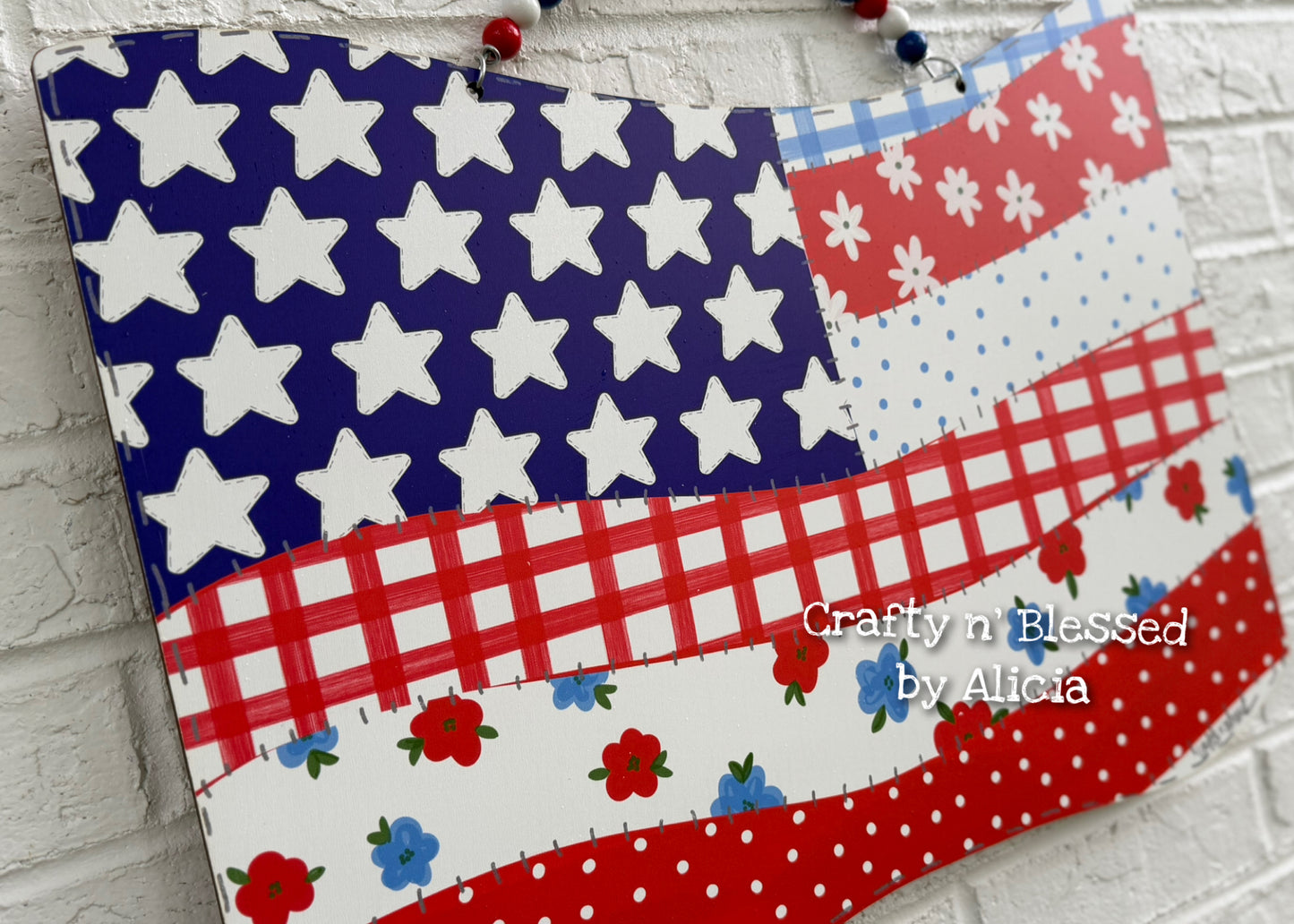 READY TO SHIP/PICKUP Patchwork Quilted American Flag Door Hanger