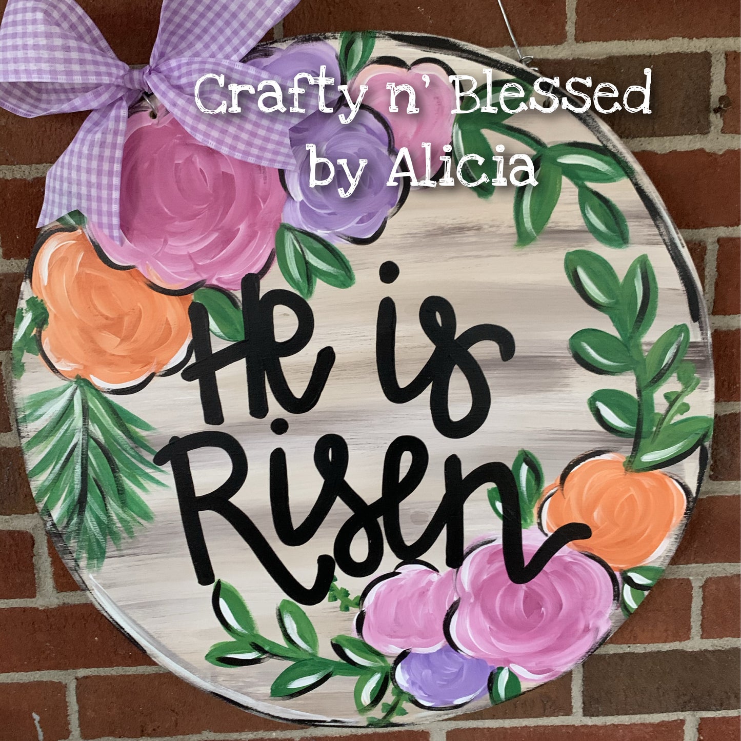 He Is Risen Floral Custom Door Hanger