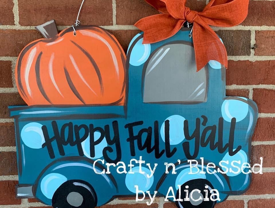 Tuscan Teal Polka Dot Pumpkin Truck Door Hanger