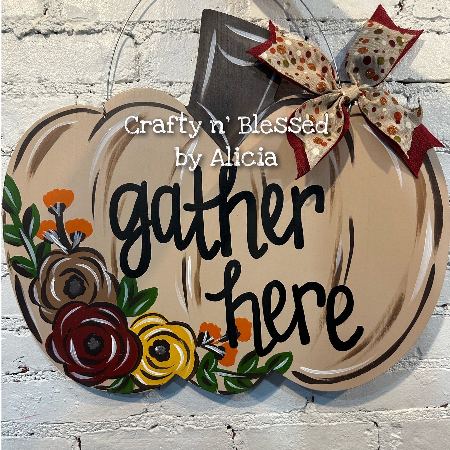Gather Here Floral Pumpkin Door Hanger