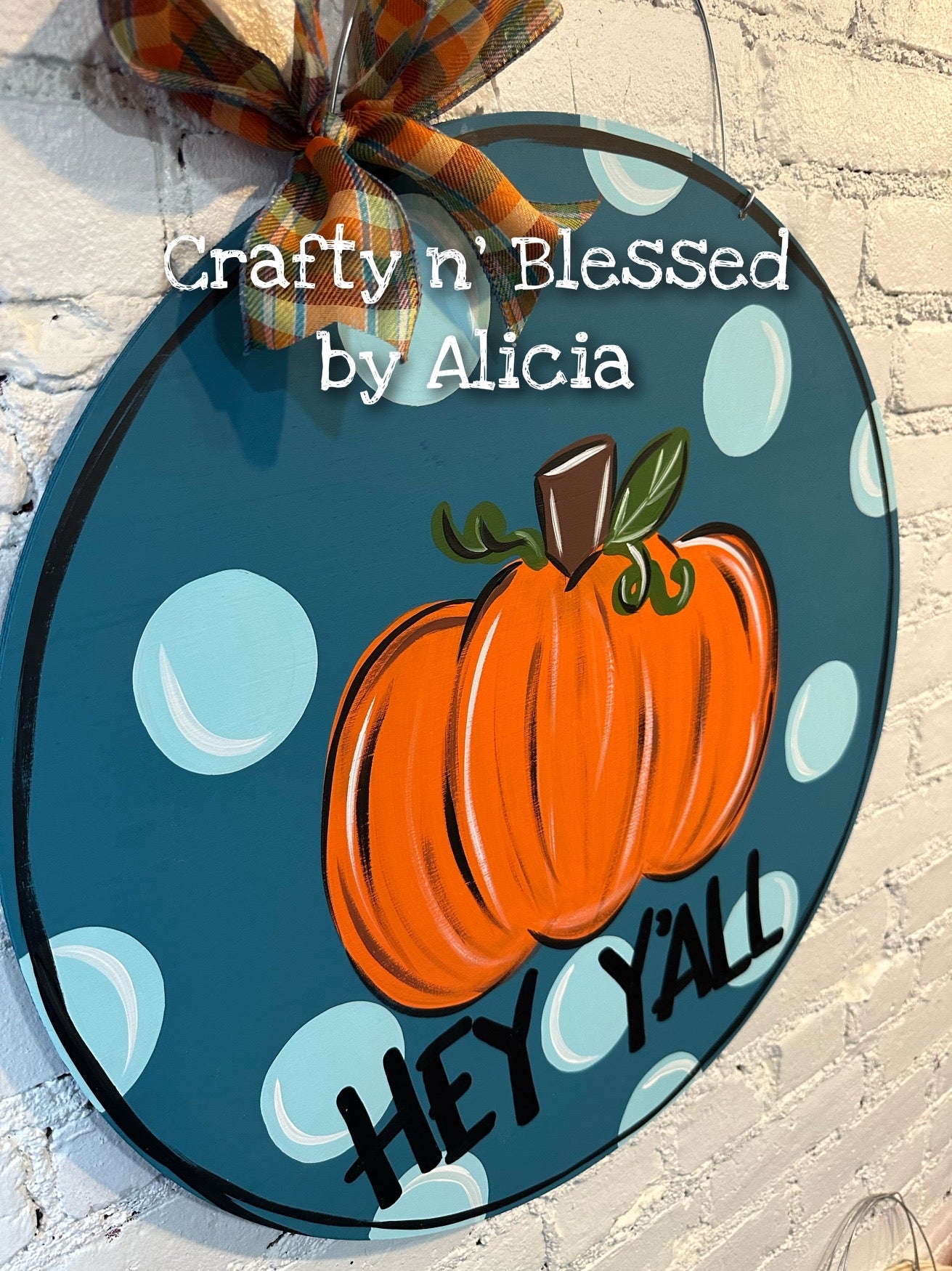 Tuscan Polka Dot Pumpkin Circle Door Hanger