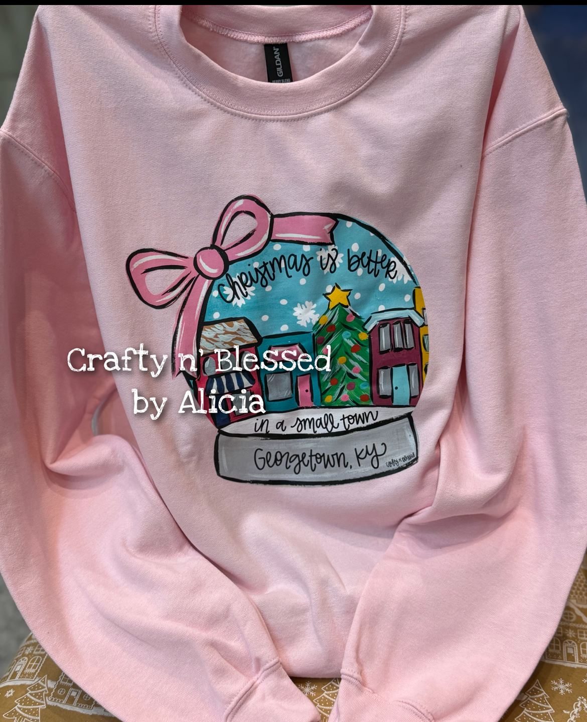 READY TO SHIP/PICKUP Christmas Snowglobe Sweatshirt-Pink Small