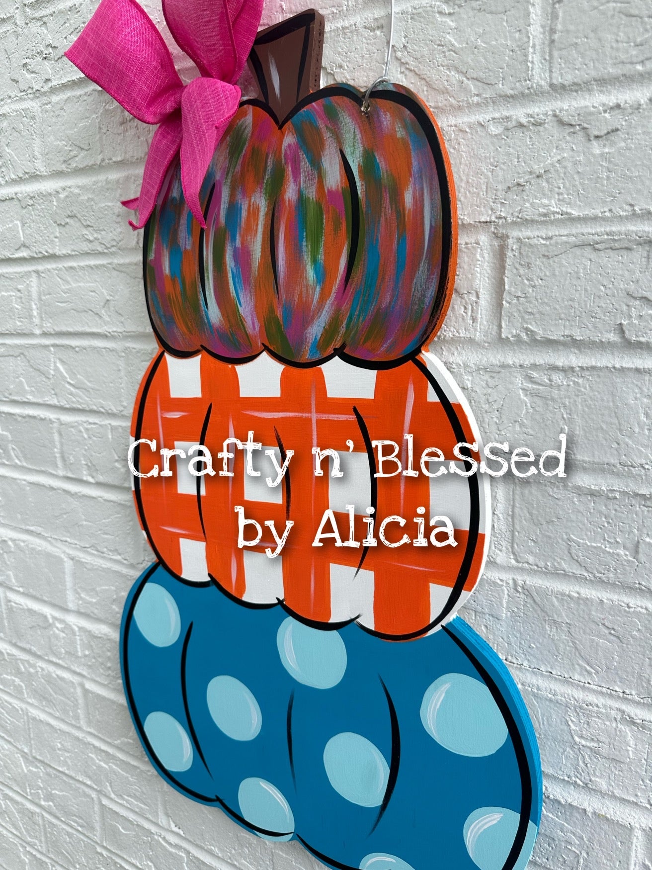 Tuscan Funky Abstract Stacked Pumpkins Door Hanger