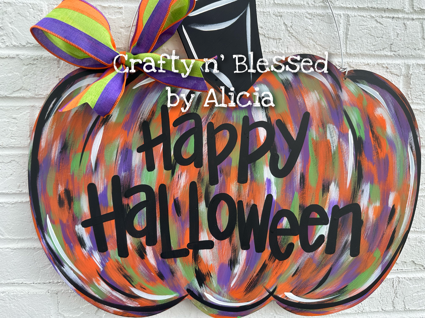 Halloween Funky Abstract Pumpkin Door Hanger