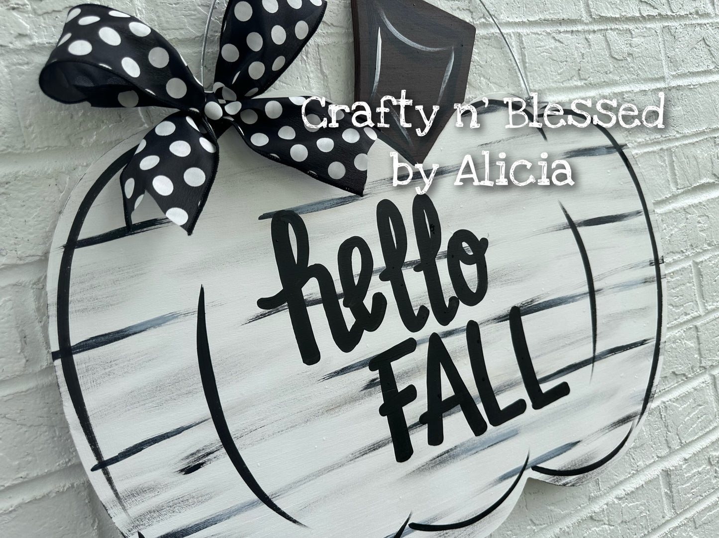 White Distressed Pumpkin Door Hanger