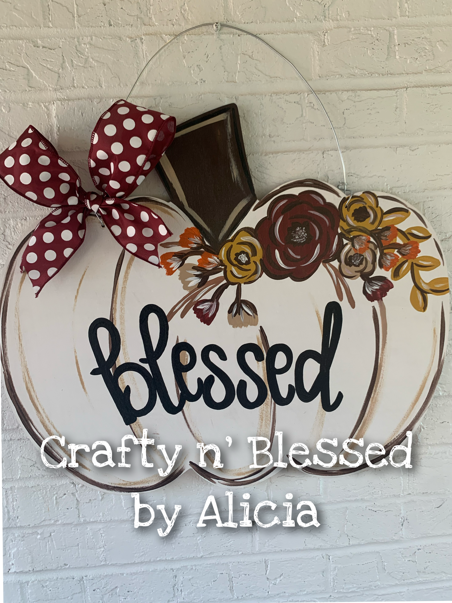 Distressed Floral Pumpkin Door Hanger