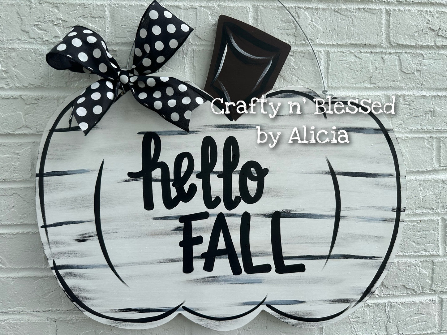 White Distressed Pumpkin Door Hanger