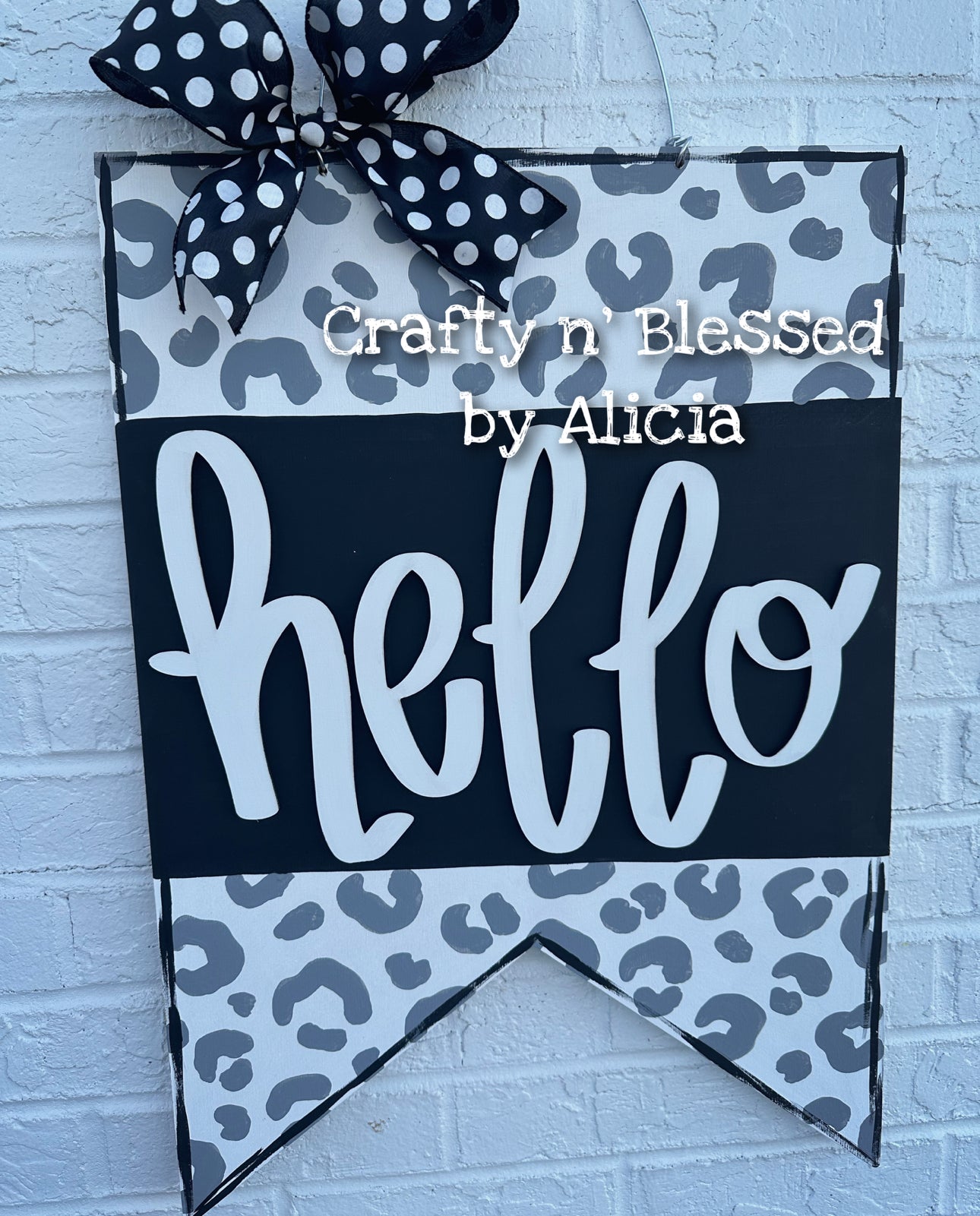 Gray Cheetah Hello Pendant Door Hanger