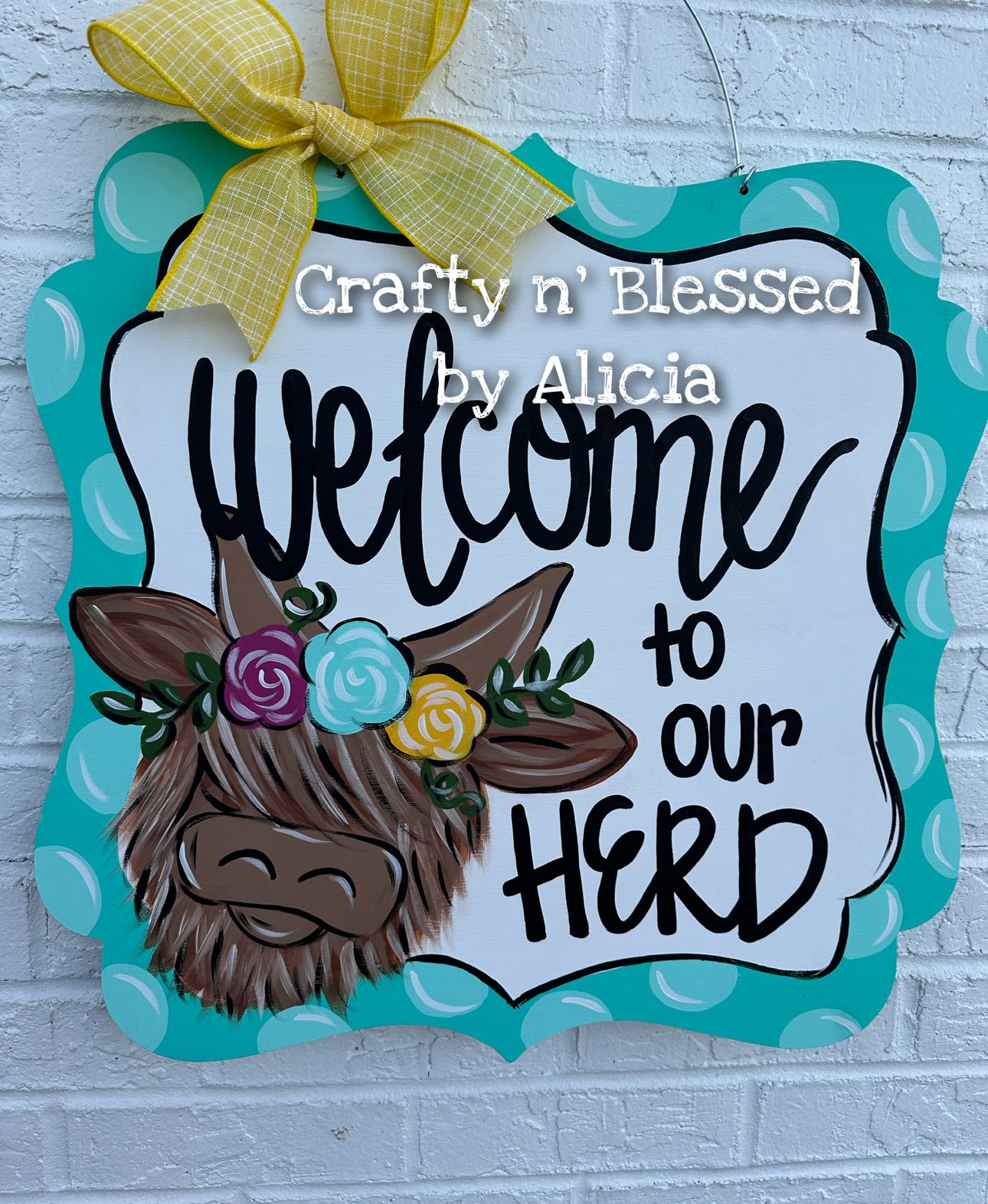 Highland Cow Cutesy Plaque Door Hanger