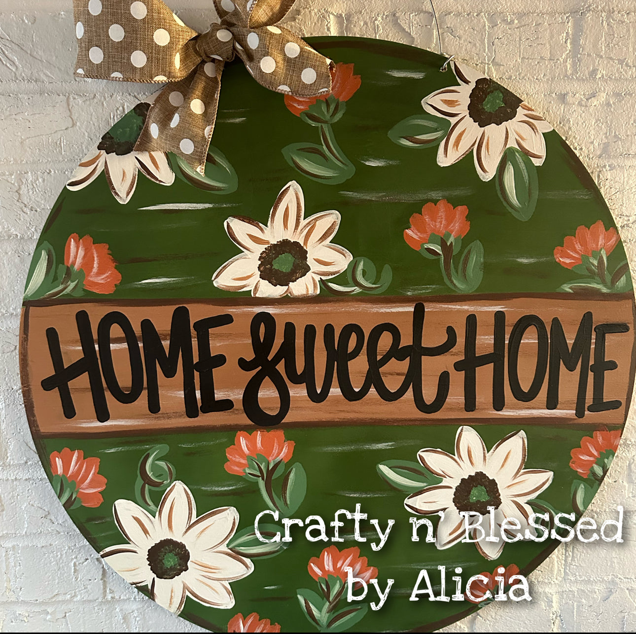 Green Home Sweet Home Floral Door Hanger