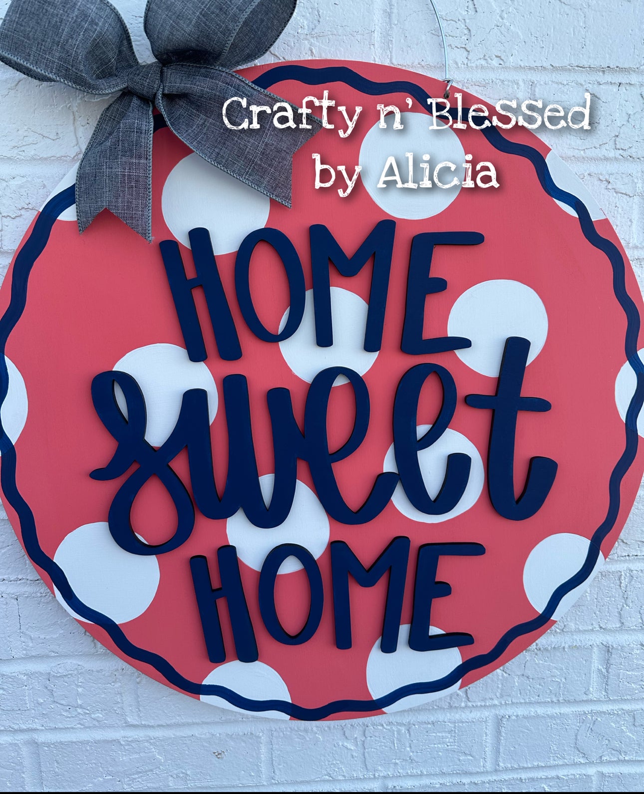 Coral Polka Dot Home Sweet Home Door Hanger