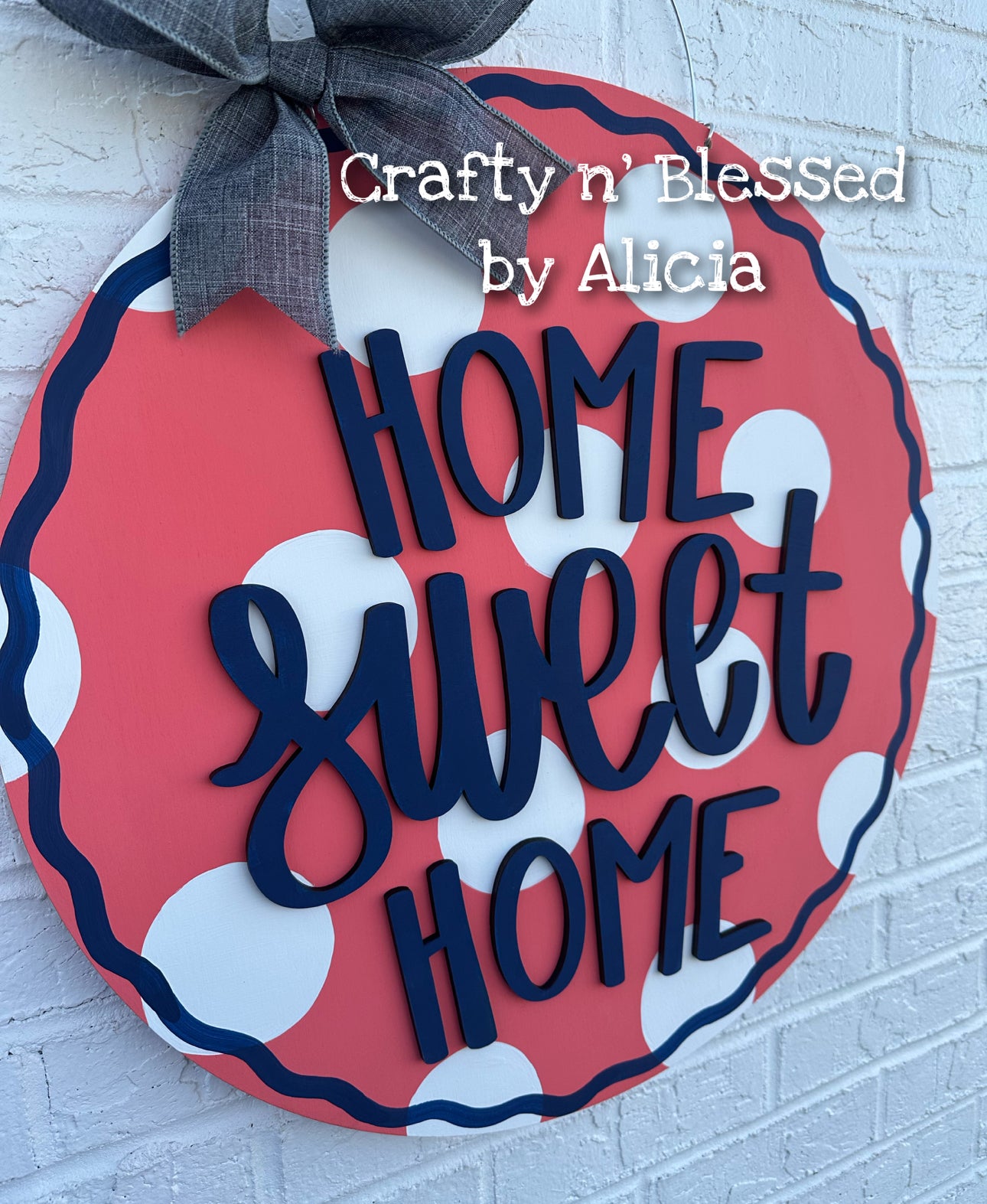 Coral Polka Dot Home Sweet Home Door Hanger