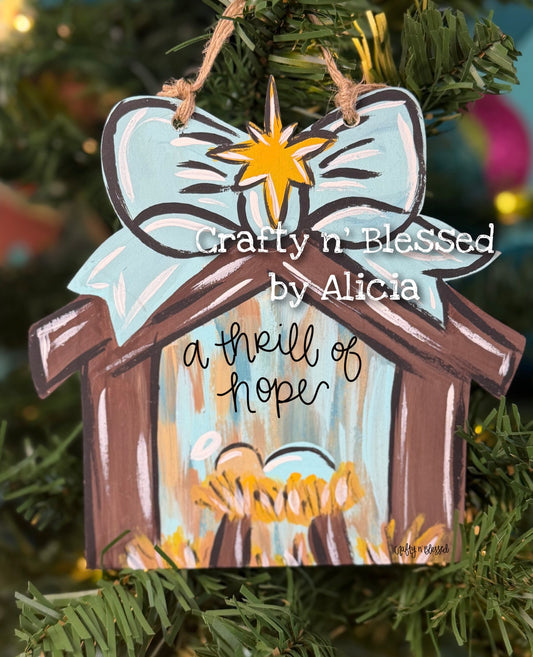 Bow topped Nativity Ornament