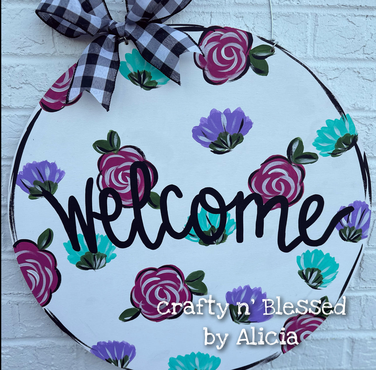 Welcome Scattered Floral Round Door Hanger