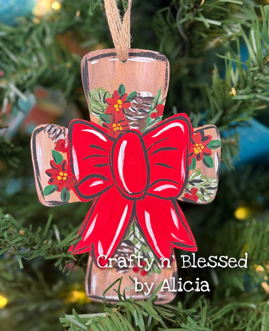 Christmas Floral Cross Ornament