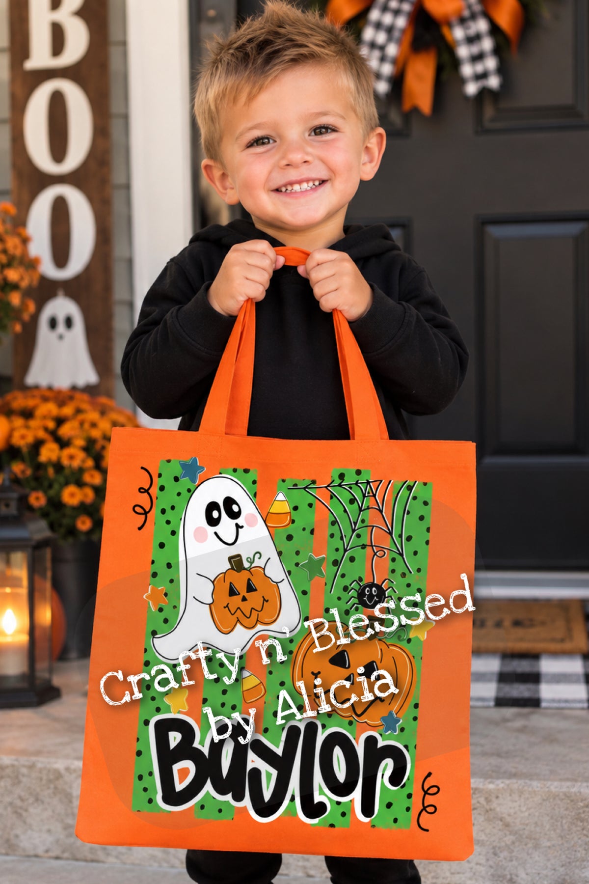 Personalized Ghost Trick or Treat Cloth Tote Bags