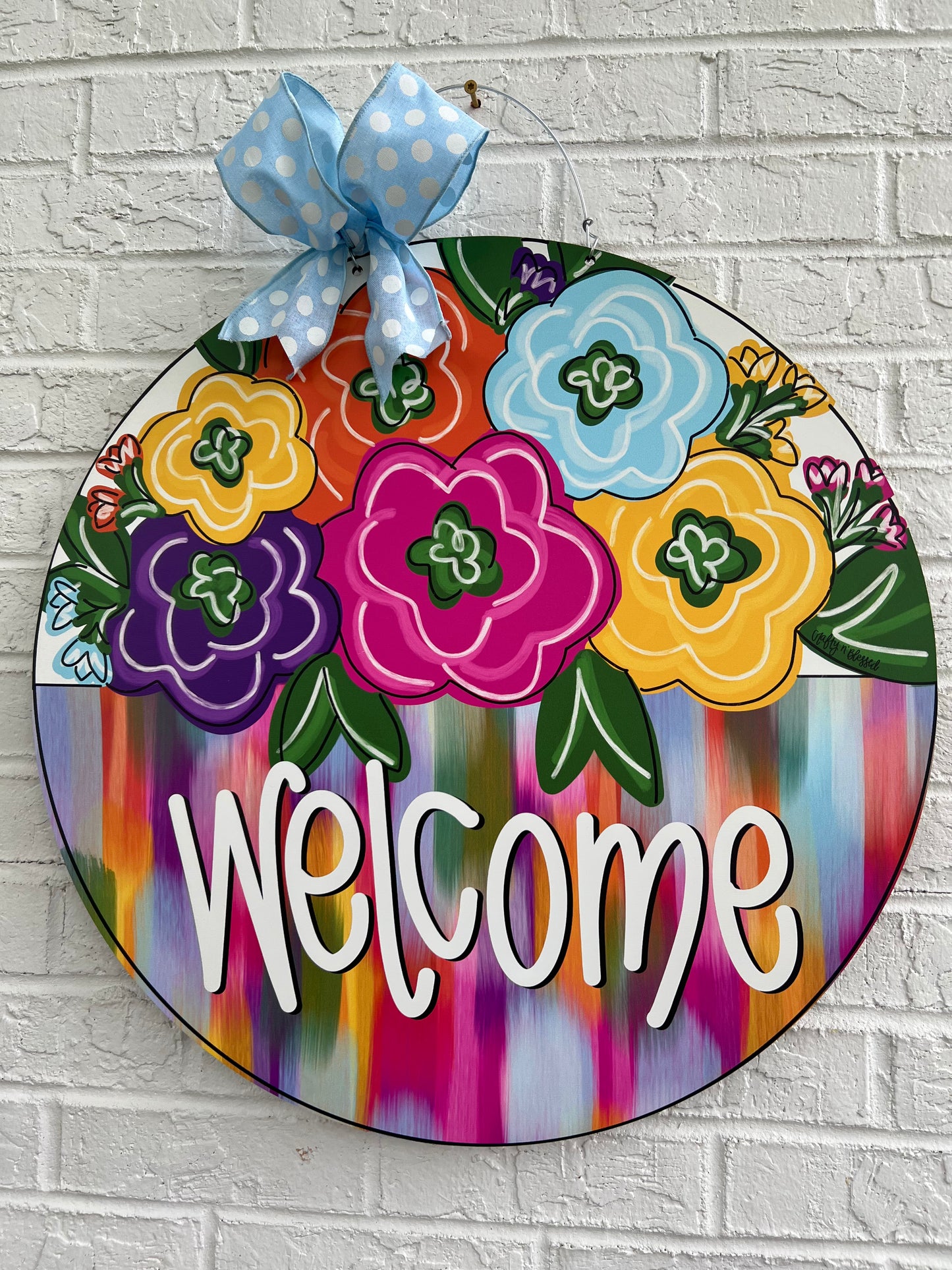 READY TO SHIP/PICKUP Welcome Abstract Floral 22" Door Hanger