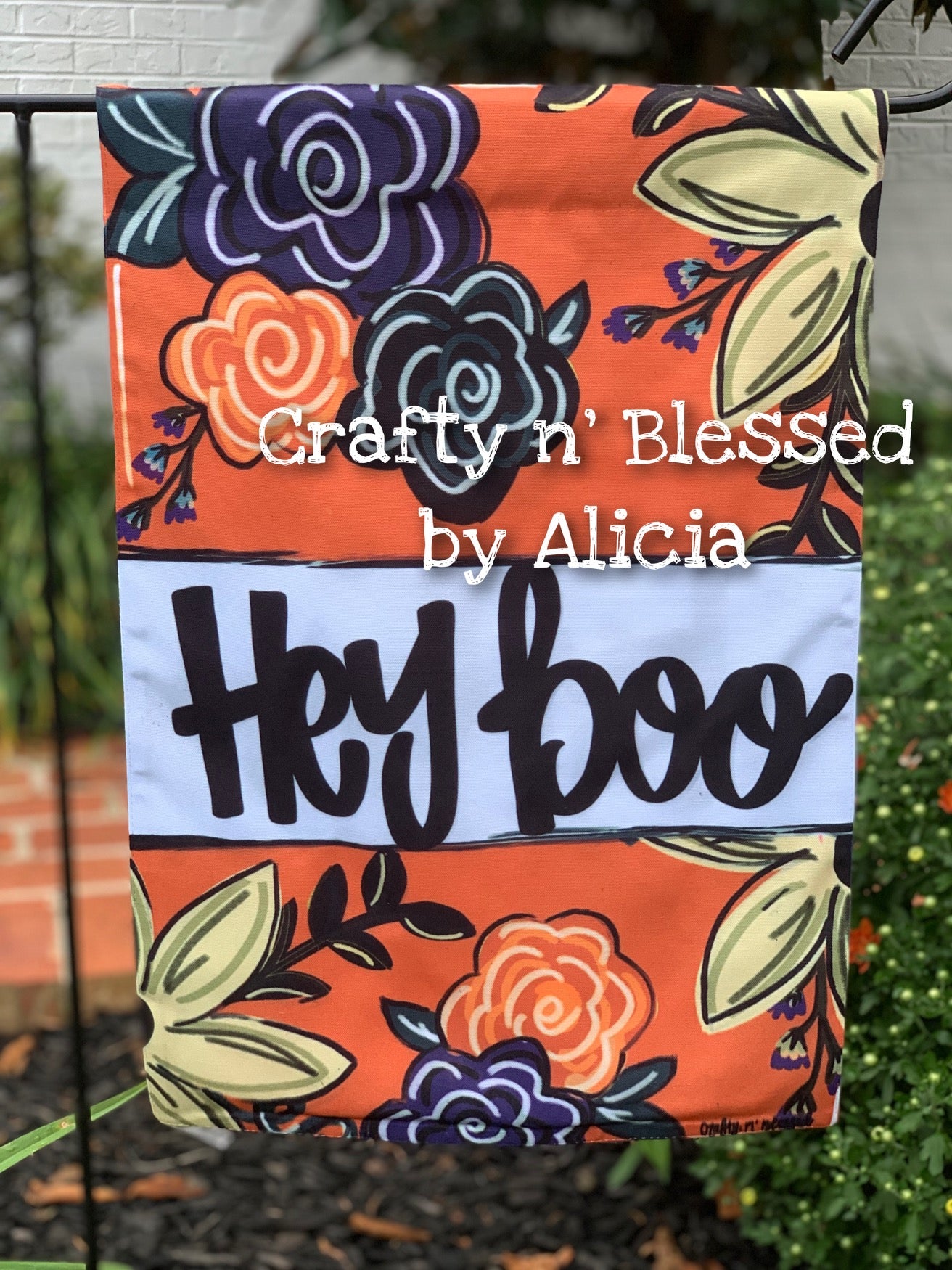 Hey Boo Floral Garden Flag