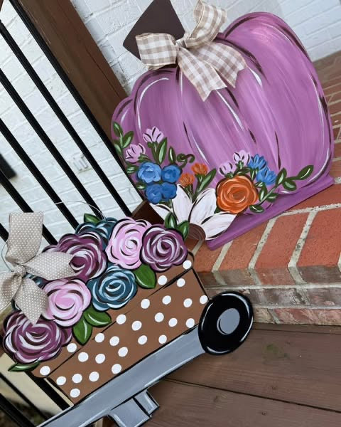 READY TO SHIP/PICKUP Standing Pumpkin AND Wheelbarrow Door Hanger