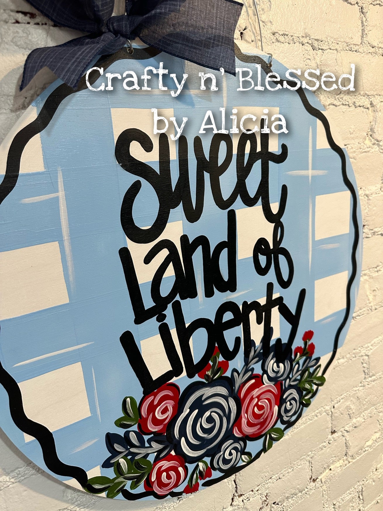Patriotic Plaid Floral Door Hanger