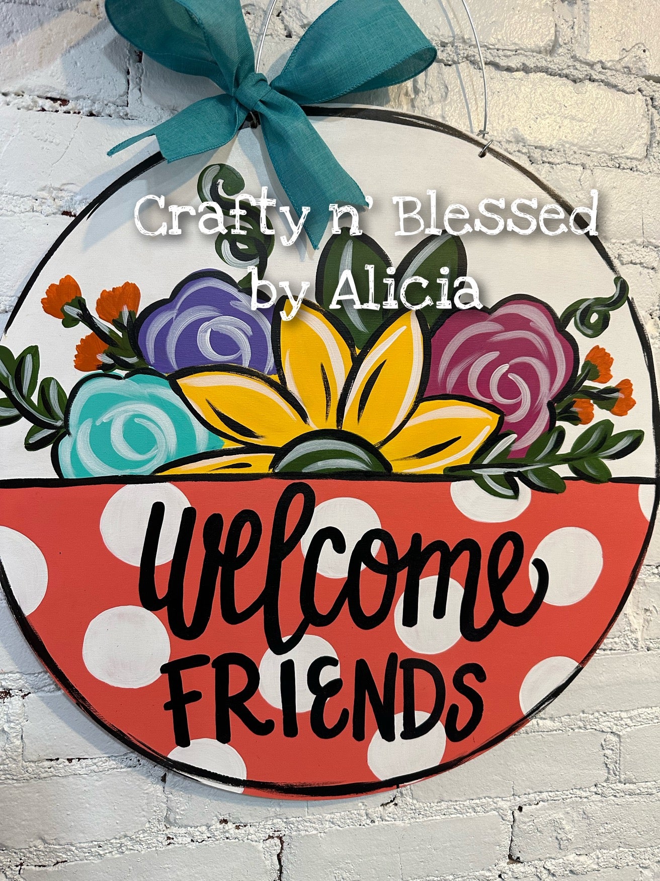 Polka Dot Floral Custom Door Hanger