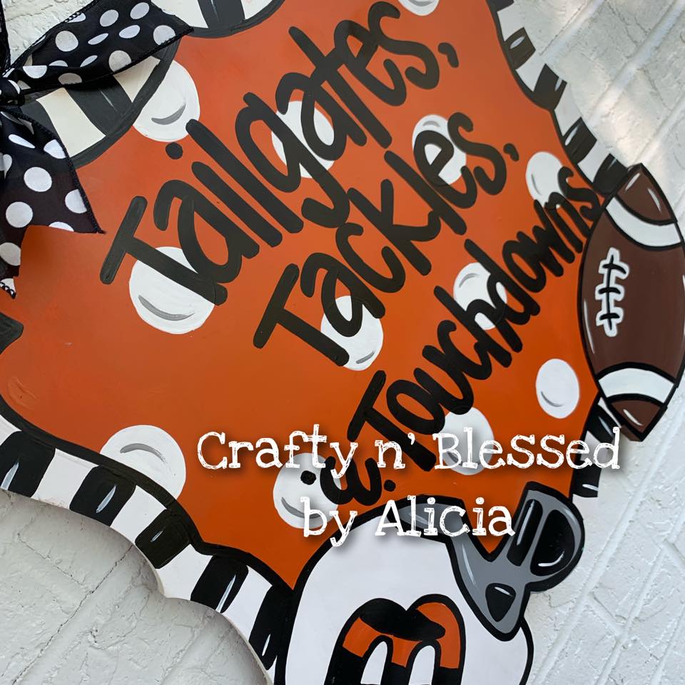 Tailgates, Tackles and Touchdowns Football Door Hanger