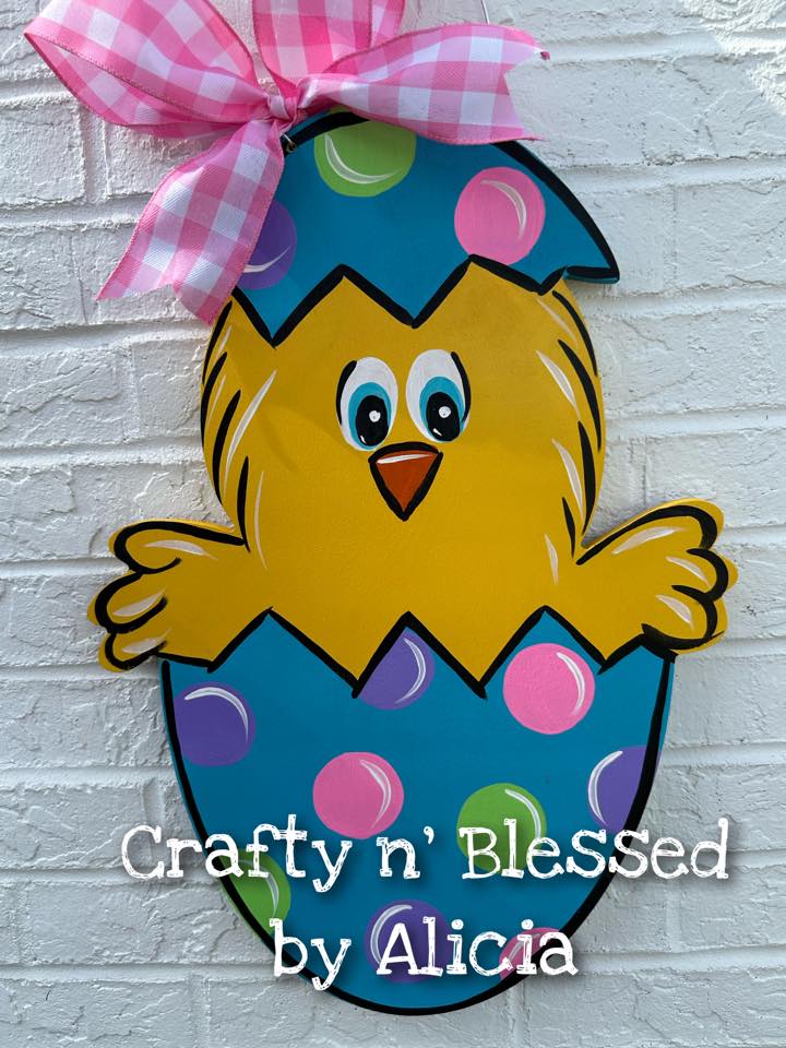 Chick in Egg Turquoise Door Hanger
