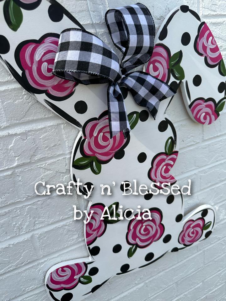 Black Dotted Floral Bunny Door Hanger