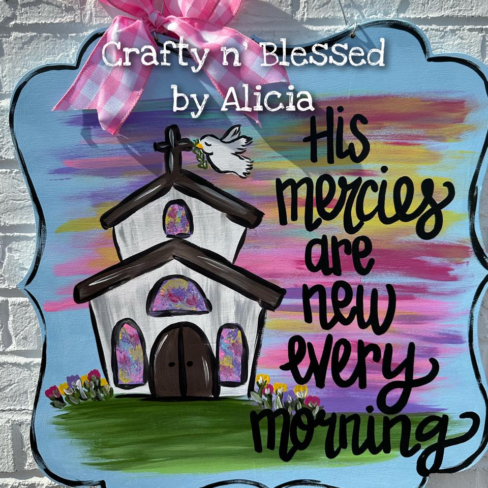 Watercolor Church Plaque Door Hanger