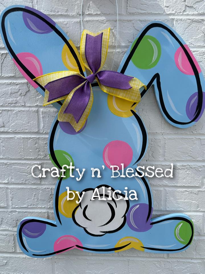 Blue Cotton Polka Dot Bunny Door Hanger