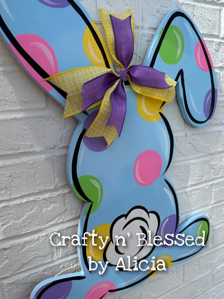 Blue Cotton Polka Dot Bunny Door Hanger