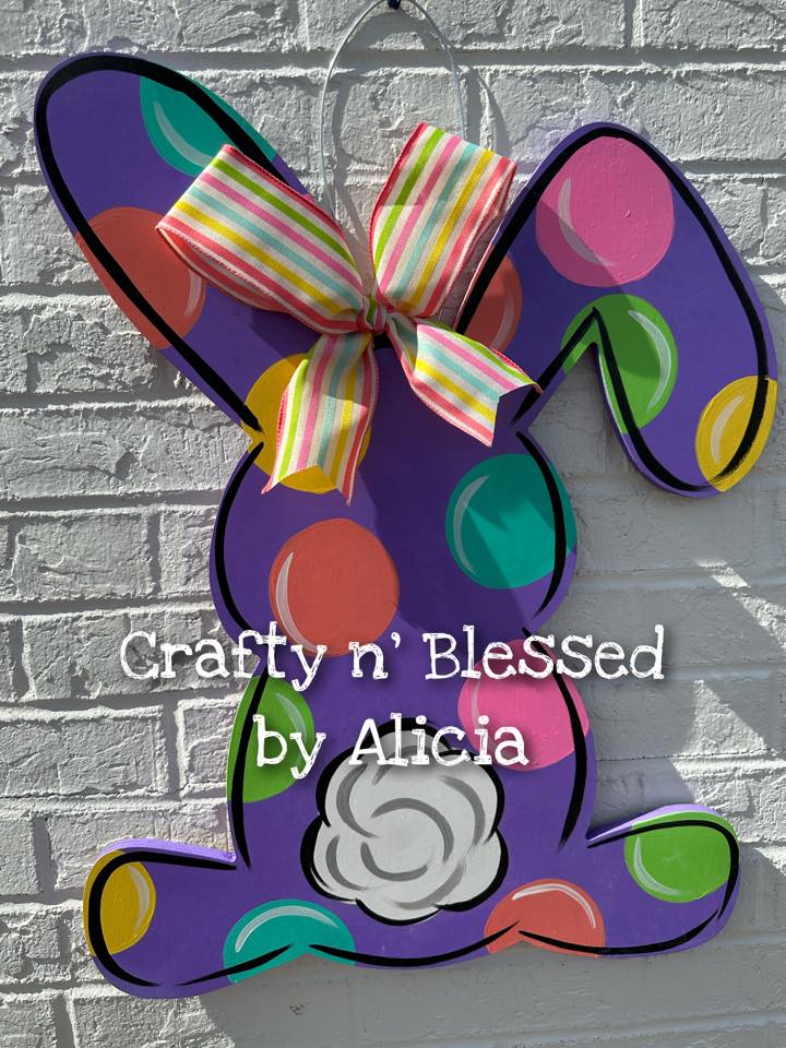 Purple Petunia Polka Dot Bunny Door Hanger