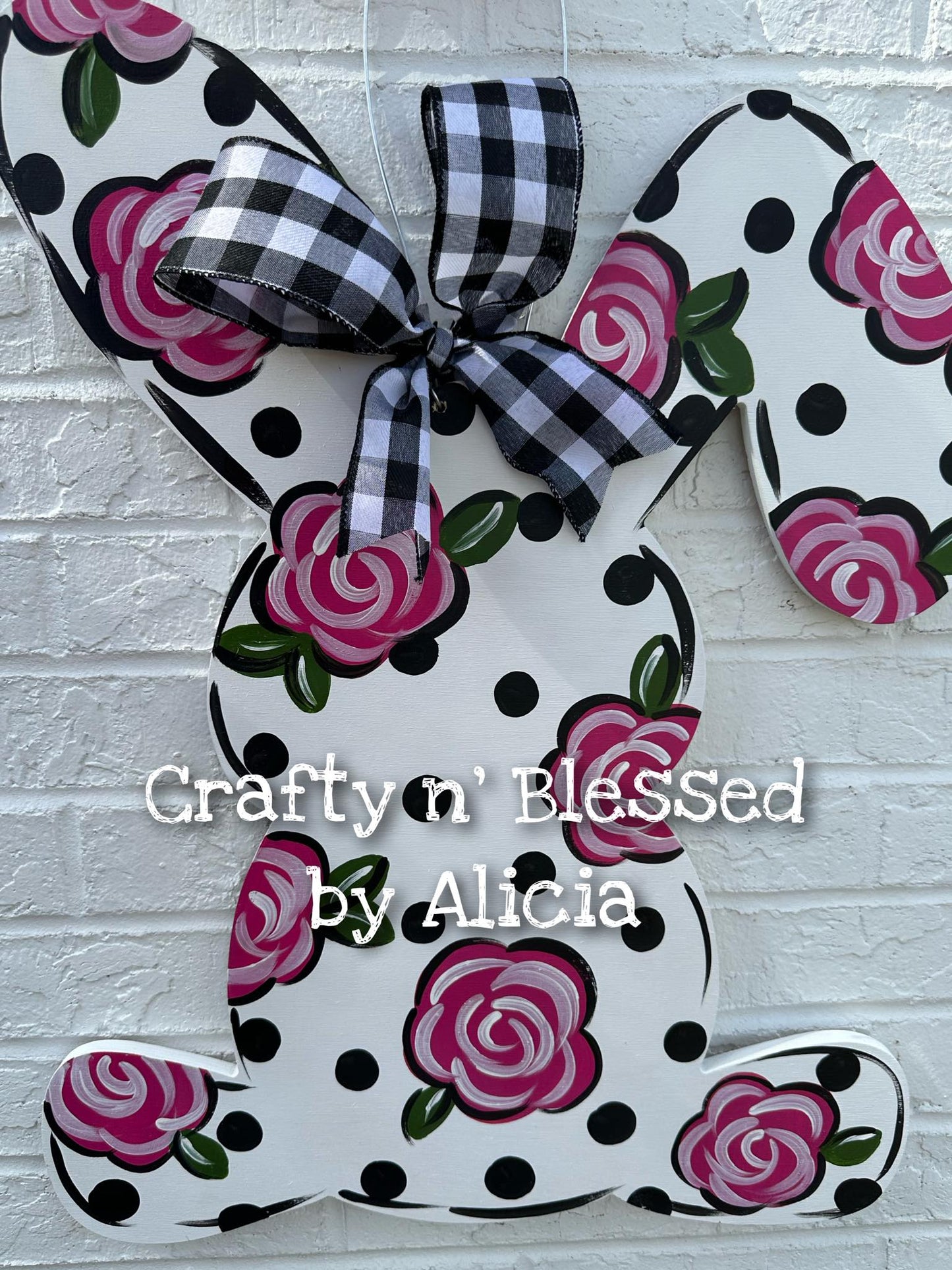 Black Dotted Floral Bunny Door Hanger