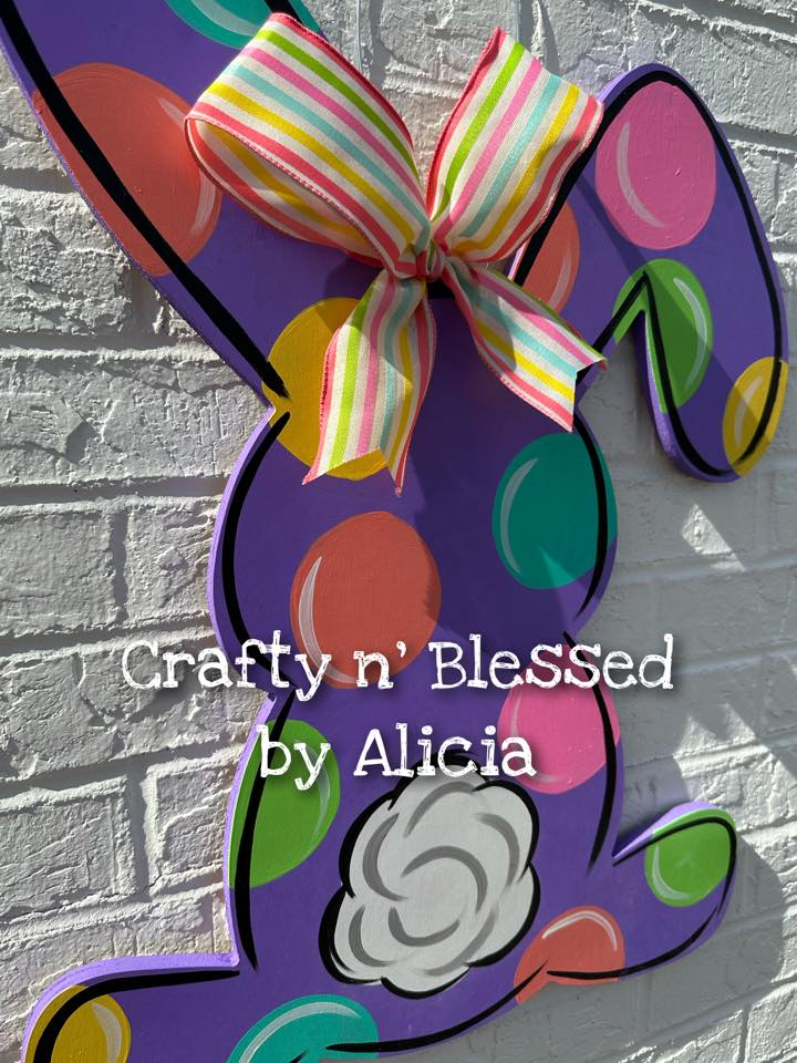 Purple Petunia Polka Dot Bunny Door Hanger