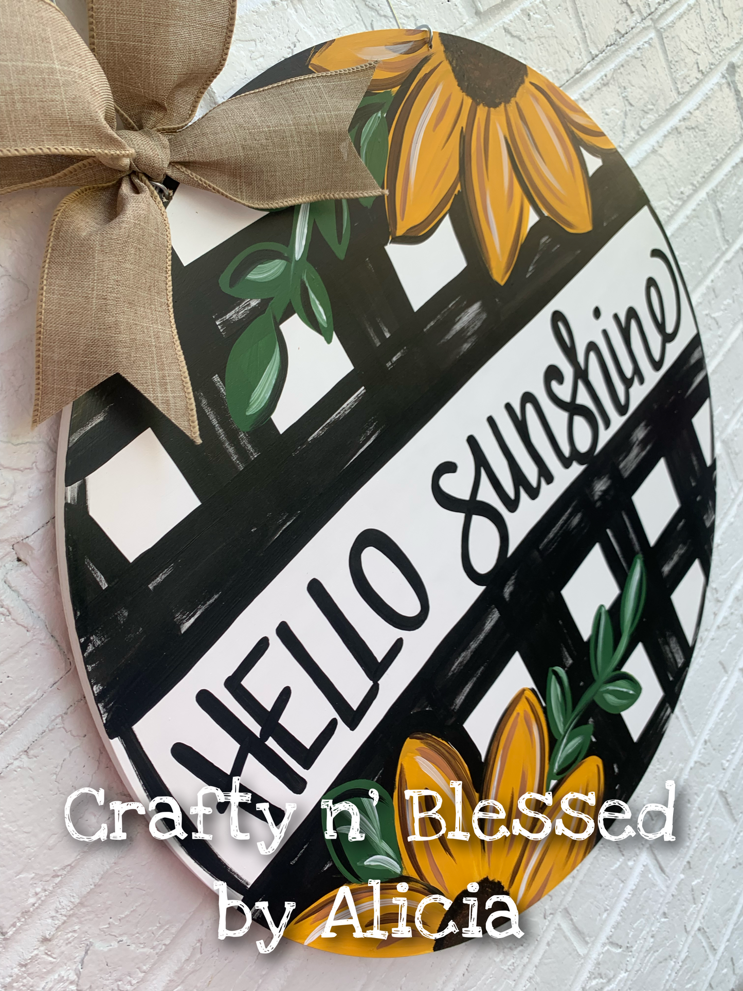 Sunflower Plaid Round Door Hanger