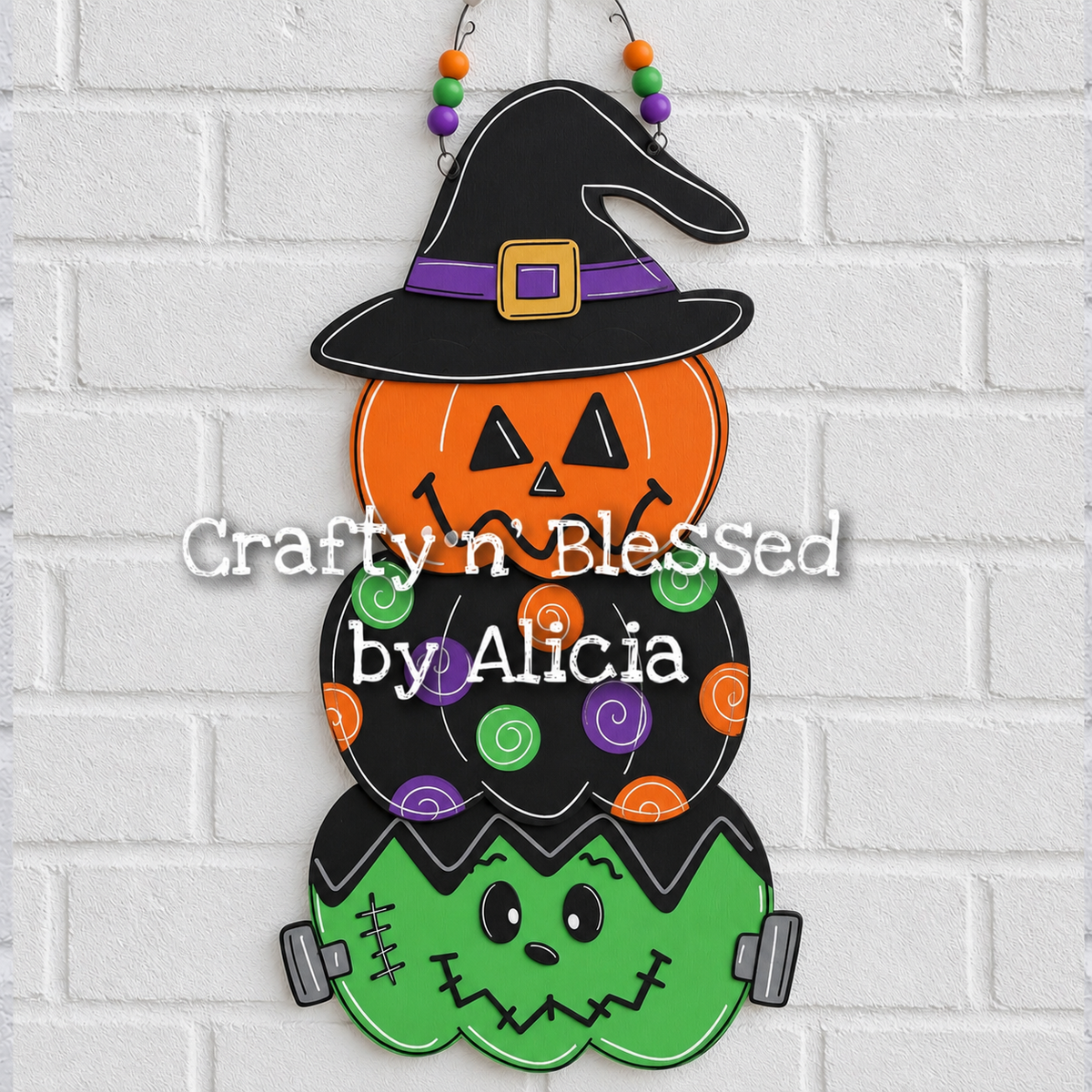 Stacked Halloween Pumpkins Door Hanger