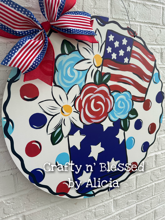 Lightweight Printed Patriotic Floral Door Hanger