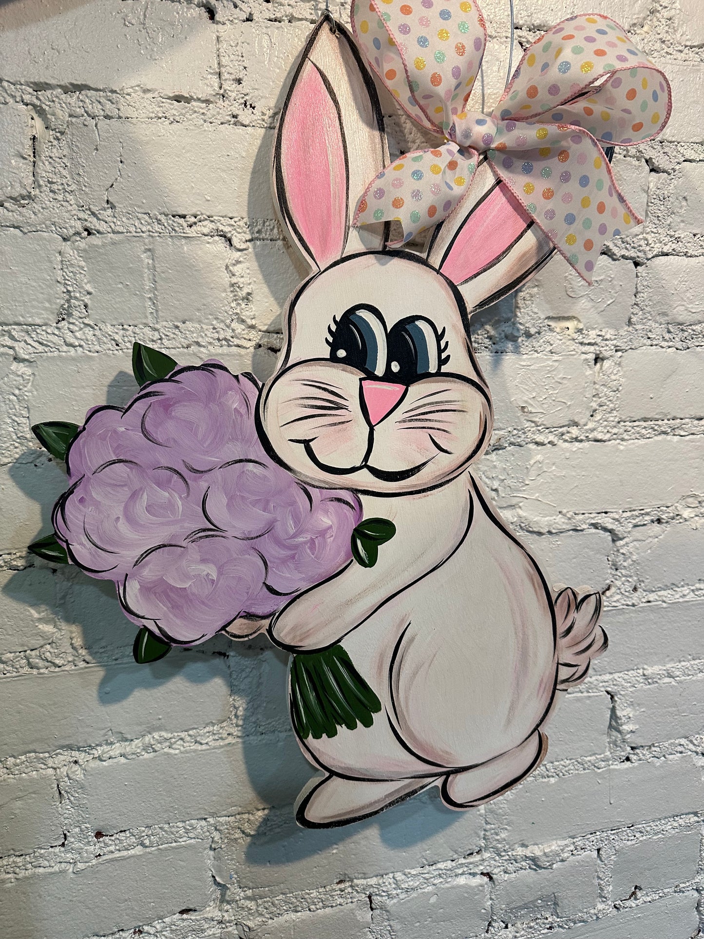READY TO SHIP/PICKUP Bunny with Floral Bouquet Door Hanger