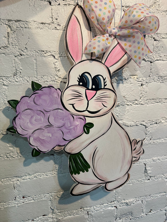 READY TO SHIP/PICKUP Bunny with Floral Bouquet Door Hanger