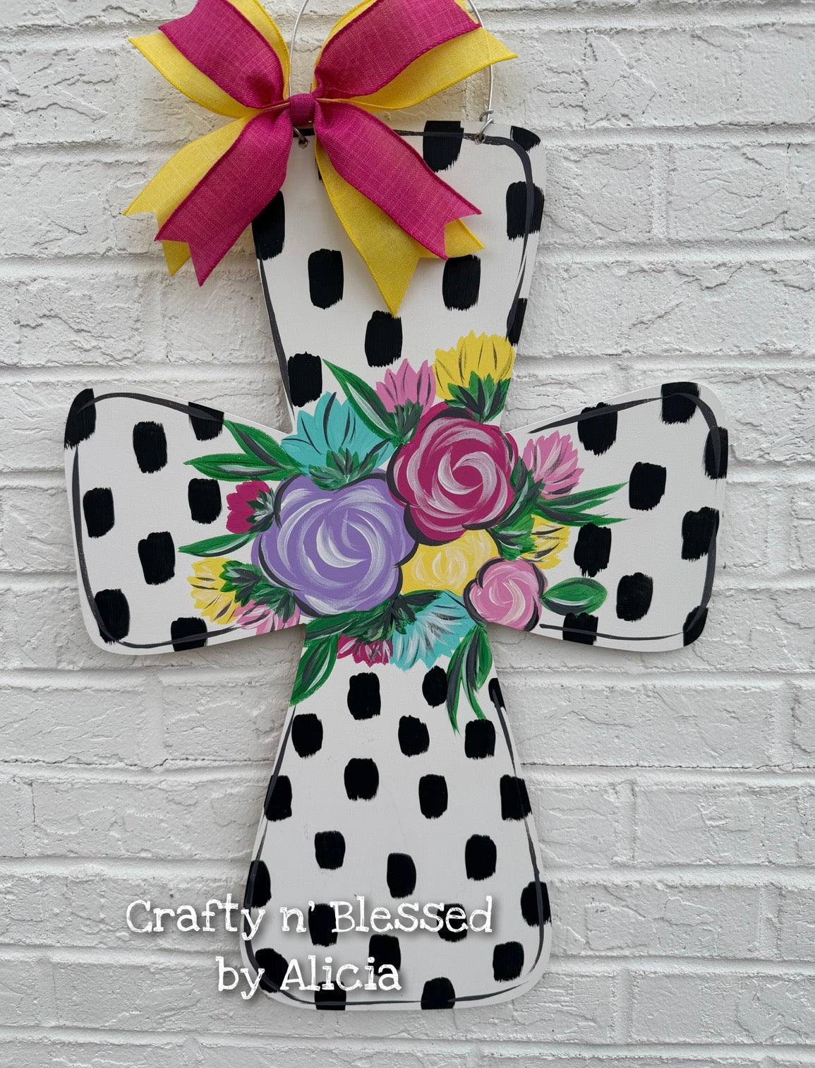 READY TO SHIP/PICKUP Black Dot Floral Cross Door Hanger