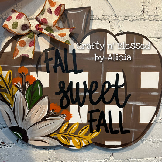 Plaid Floral Pumpkin Door Hanger