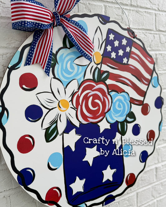 READY TO SHIP/PICKUP Patriotic Floral Jar Door Hanger