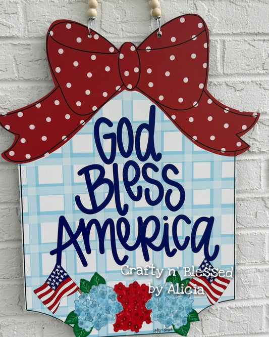 READY TO SHIP/PICKUP God Bless America Floral Door Hanger