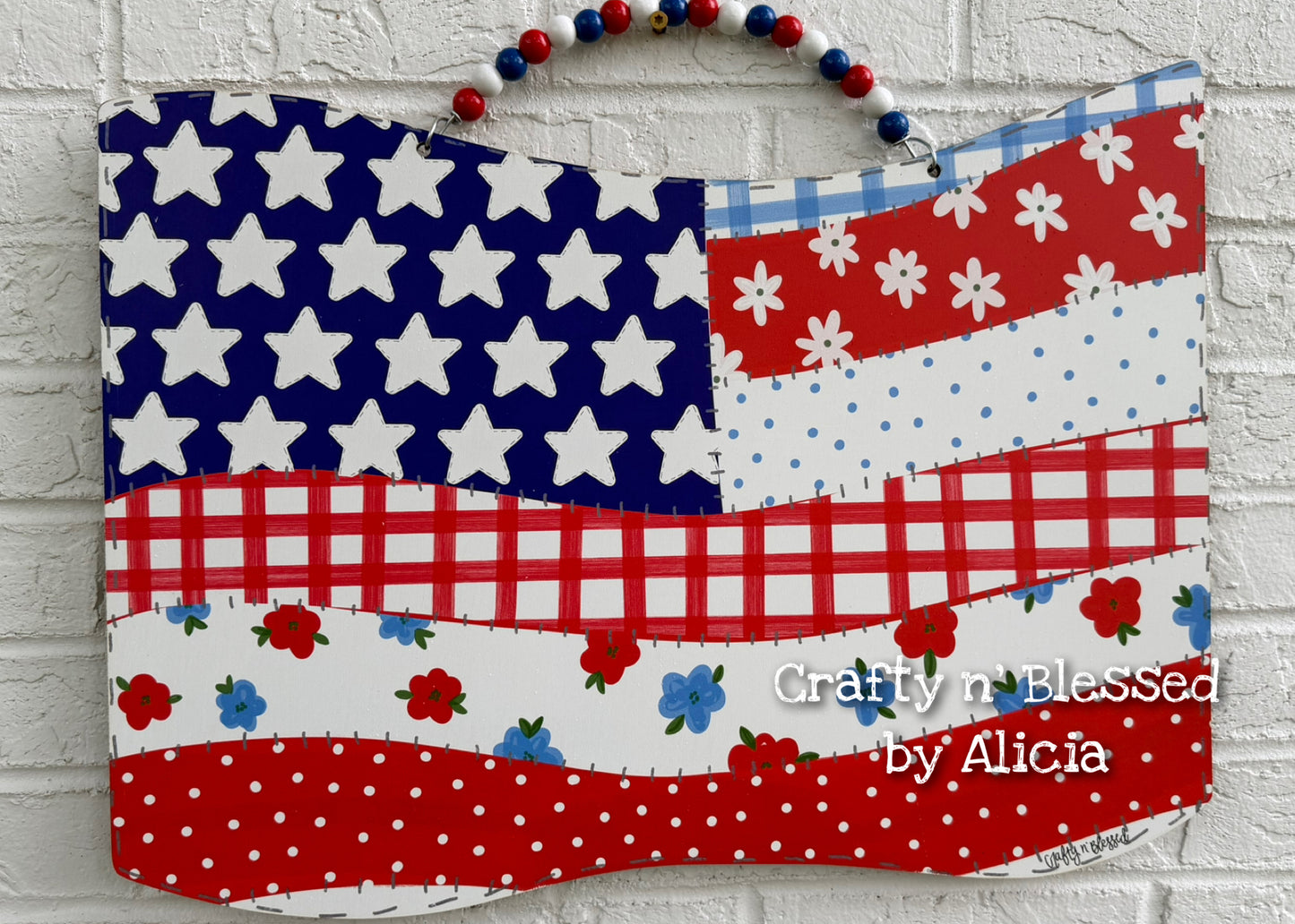 READY TO SHIP/PICKUP Patchwork Quilted American Flag Door Hanger
