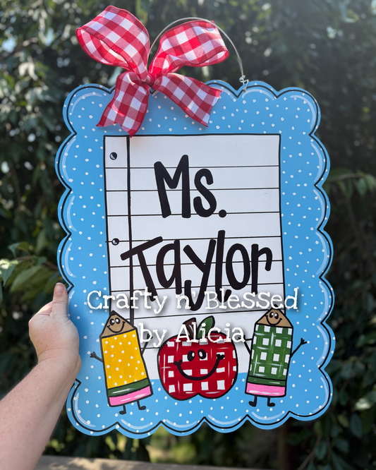 Blue Scallop Cutesy Classroom Door Hanger
