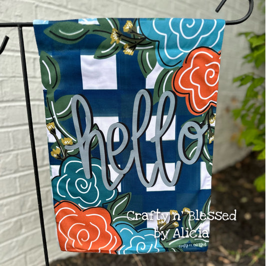 Navy Fall Floral Garden Flag
