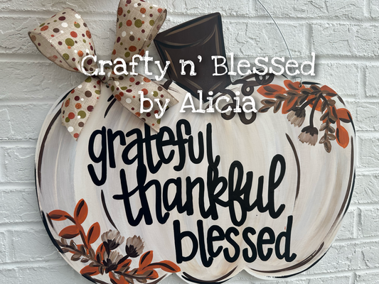 Distressed Floral Pumpkin Door Hanger